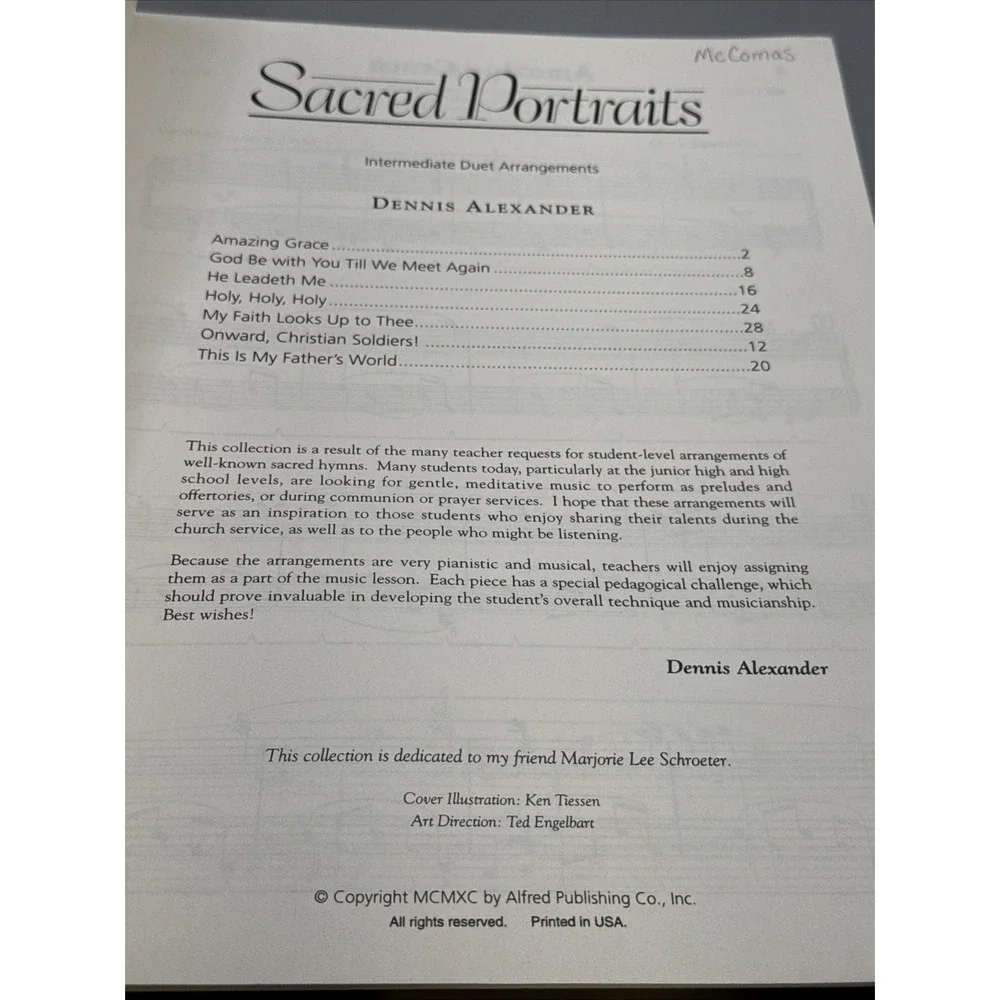 Sacred Portraits Intermediate Duet Arrangements by Dennis Alexander